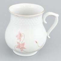 Hollóházi virágmintás bögre, porcelán, jelzett, hibátlan, m: 11,5 cm