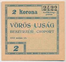 Budapest 1919. 2K Vörös Ujság szükségpénz T:I Adamo BUC300.3