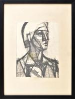 Kohán György (1910-1966): Konstruktív fej. Kréta, papír, jelzett. Üvegezett fakeretben. 23,5x18 cm.