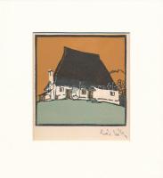Kós Károly (1883-1977): Vidéki ház. Linómetszet, papír, utólagos jelzéssel, paszpartuban, 11×11 cm