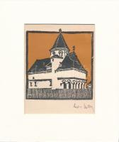 Kós Károly (1883-1977): Városháza. Linómetszet, papír, utólagos jelzéssel, paszpartuban, 11×11 cm