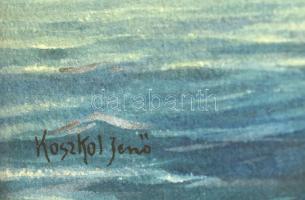 Koszkol Jenő (1868-1935): Vitorlások. Akvarell, papír, jelzett, üvegezett fakeretben, 14,5×20 cm