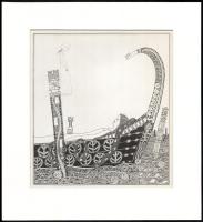 Kozma Lajos (1884-1948): Csónakban. Cinkográfia, papír, jelzett a cinkográfián, paszpartuban, 20×17 cm