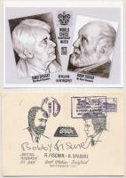 5 db MODERN sakk motívum képeslap, közte világbajnokokkal / 5 modern chess motive postcards with cha...