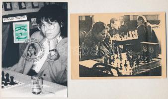 12 db MODERN női sakk motívum képeslap, közte világbajnokokkal (Polgár Zsuzsa) / 12 modern women...