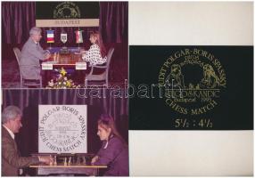 3 db MODERN sakk motívum képeslap Polgár Judit és Boris Spassky mérkőzéséről 1933-ban / 3 modern chess motive postcards