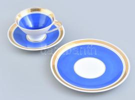 Retró német reggeliző szett (tányér, csésze és alj), kék színben. Matricás, jelzett, minimális kopással, d: 10 - 19 cm