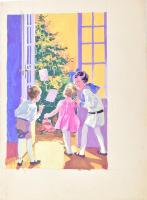 Azonosítatlan jelzéssel: Karácsony 1925. Akvarell Képeslap terv. 15x23 cm