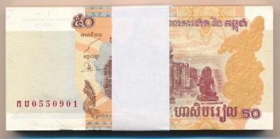 Kambodzsa 2002. 50R (100x) sorszámkövetők 0550901 - 0551000, kötegelővel T:I,I-  Cambodia 2002. 50 Riels (100x) consecutive serials 0550901 - 0551000, with currency strap C:UNC,AU  Krause P#52
