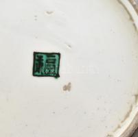 1900 körül japán, Ko-Kutani díszkaspó, palástján kézzel festett japán táj, életképpel, porcelán, kor...