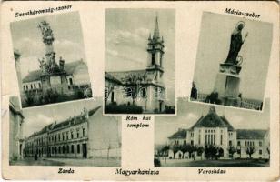 Magyarkanizsa, Ókanizsa, Stara Kanjiza; Szentháromság és Mária szobor, zárda, városház, római katolikus templom. Bag Piroska kiadása / statues, church, town hall, nunnery (EK)