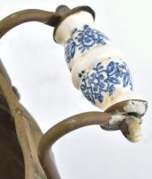 Réz kaspó, fajansz fogantyúval, 24x15x15 cn