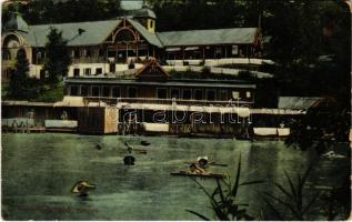 1916 Szovátafürdő, Baile Sovata; Medve-tó, strand, fürdőzők / Lacul Ursu / lake, beach, bathers, spa (EM)