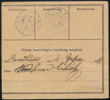 1918 Károly fejes 2K csomagszállítón / parcel card "FP 377b" - Rezsőháza 1918 Parcel card ...