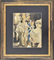 Biai-Föglein Istvánnak tulajdonítva (1905-1974): Esti utcai jelenet. Akvarell, papír. Üvegezett dekoratív keretben, jelzés nélkül. 28x23 cm