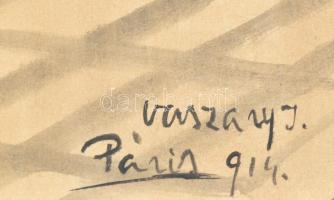 Vaszary jelzéssel: Kávéházi társaság. Tus, papír. Dekoratív, üvegezett fakeretben, 40x30 cm