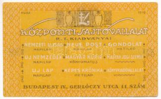 Budapest 1919. 20f Központi Sajtóvállalat R.T. T:II- Adamo BUC140.1