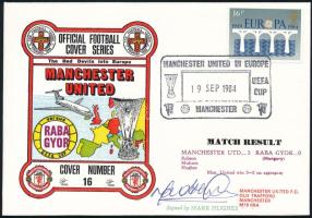 Mark Hughes (1963- ) volt labdarúgó, edző autográf aláírása alkalmi borítékon (Manchester United FC - Rába ETO Győr UEFA-kupa mérkőzés), tanúsítvánnyal / Mark Hughes former football player, coachs autograph signature on special cover (Manchester United FC - Rába ETO Győr UEFA Cup match), with certificate
