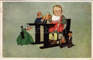 1925 Kisfiú játékokkal sörözik / Boy drinking beer with his toys. B.K.W.I. 771-3.