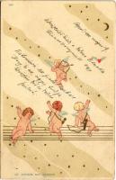 1900 La chasse aux Coeurs / Cupids with hearts. Raphael Kirchner style Art Nouveau litho
