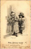 1905 Boldog karácsonyi ünnepeket! gyerekek ajándékokkal / Christmas greeting, children with presents s: E. Döcker