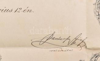 1887 A Kir. Magyar Természettudományi Társulat díszes oklevele, viaszpecséttel, Eötvös Loránd aláírá...