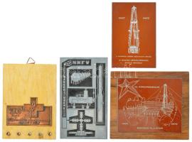 1960-1990. 4 darab fém plakett, 2 fa lapra erősítve T:1--2