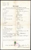 1939 Házassági anyakönyvi kivonat egy 1859-ben kötött házasságról, főrabbi aláírásával, okmánybélyeggel, hajtott