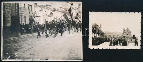 cca 1940 Sepsiszentgyörgy, Marosvásárhely, bevonulás fotók 4x6 cm, 9x12 cm