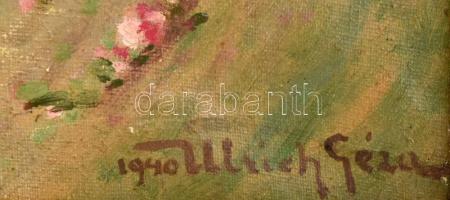 Ulrich Géza (1881-1943): Erdélyi bevonulás honvédekkel és ünneplő tömeggel, 1940. Olaj, vászon. Jele...