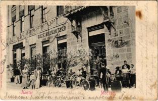 1901 Mostar, Cafe Willomitzer zur Stadt Wien, bicycles (fl) + K. UND K. MILIT. POST MOSTAR
