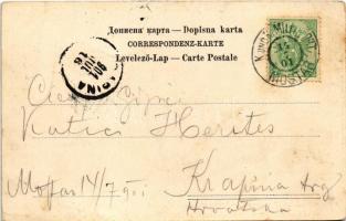 1901 Mostar, Cafe Willomitzer zur Stadt Wien, bicycles (fl) + "K. UND K. MILIT. POST MOSTAR&quo...