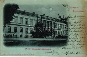 1899 (Vorläufer) Kolozsvár, Cluj; M. kir. gazdasági tanintézet este. Bizományi Antiquár és könyvkereskedés kiadása / economic school at night (fl)