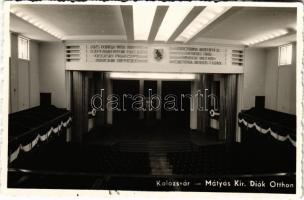 Kolozsvár, Cluj; Mátyás király Diák Otthon, díszterem, belső / dormitory, ceremonial hall, interior