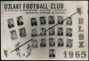 1965 Újlaki Football Club ifjúsági labdarúgó bajnok csapatának tablófotója, 15,5×23 cm