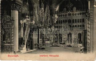 1907 Bucharest, Bukarest, Bucuresti, Bucuresci; Interiorul Mitropoliei / Orthodox church, interior (Rb)