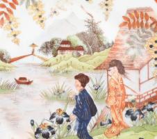 Japán szendvicses készlet, hat személyes, kézzel festett jelzett, kis csorbákkal