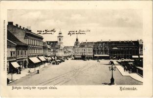 Kolozsvár, Cluj; Mátyás király tér nyugati oldala, üzletek, Europa kávéház / square, shops, cafe (fa)