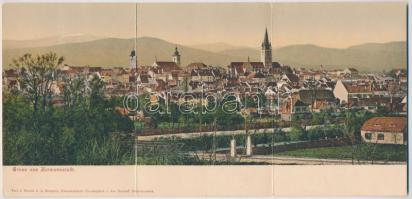 Nagyszeben, Hermannstadt, Sibiu; 3-részes kihajtható panorámalap. Verl. d. Buchh. G.A. Seraphin. Chromophot v. Jos. Drotleff / 3-tiled folding panoramacard (kis szakadás / small tear)