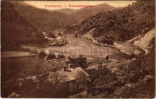 Vöröstoronyi-szoros, Roter-Turm-Pass, Pasul Turnu Rosu; Fűrésztelepi vasútállomás híddal. Thierfeld Dávid kiadása / railway station, sawmill, bridge (EK)