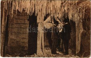 1916 Marosújvár, Uioara, Ocna Mures; Sóvirág képződés a bányában. Wagner L. kiadása / salt mine, interior (Rb)