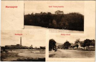 1906 Marosújvár, Uioara, Ocna Mures; Gróf Teleki kastély, Szódagyár, Király utca. Grünn Géza kiadása / castle, soda factory, street view (fa)