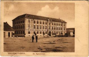 1910 Erzsébetváros, Dumbraveni; Állami főgimnázium, cukrászda. Dr. S. Sz. felvétele / grammar school, confectionery + BRASSÓ - BUDAPEST 16 C vasúti mozgóposta bélyegző (EK)