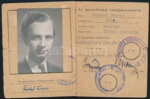 1944 M. kir. VI/3. Hadiüzemi Csoport fényképes igazolvány Füchsel Ferenc részére