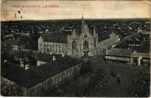 1911 Nagyszalonta, Salonta; Városháza, piac, Schwimmer üzlete. Döme Károly kiadása / town hall, market, shops (EK)