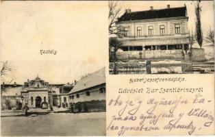 1907 Szentlőrinc, Baranyaszentlőrinc; Esterházy kastély télen, Hüber József vendéglője, étterem
