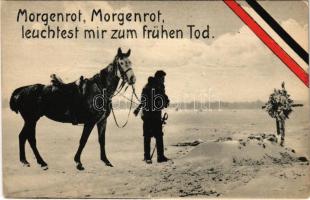 Morgenrot, Morgenrot, leuchtest mir zum frühen Tod / WWI German military, soldiers grave, patriotic propaganda with flag