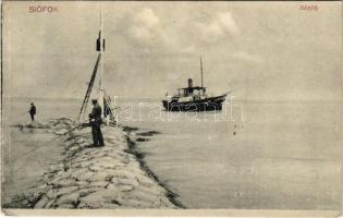 1921 Siófok, Móló, gőzhajó, horgászok (EK)