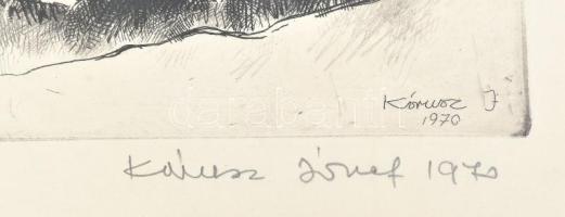 Kórusz József (1927-2010): Dunakanyar. Rézkarc, papír, jelzett, művészpéldány épreuve d'artist ...