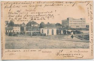 1902 Banja Luka, Banjaluka; Marktplatz, Oberrealschule / market square, school (wet damage)